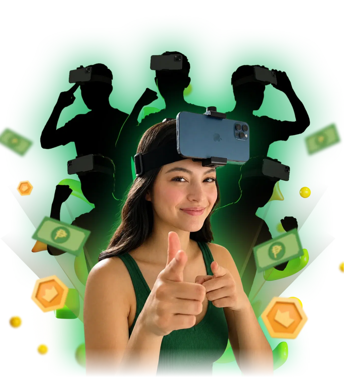 GIG student ambassador demonstrating a phone head mount
